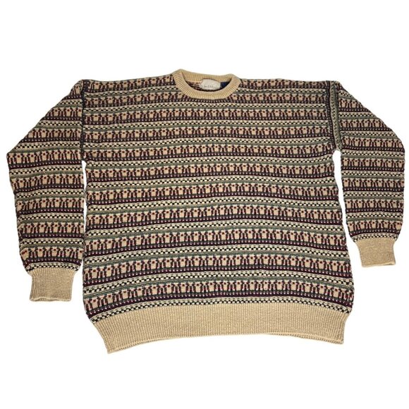 Vintage Blake & Manley XL Fair Isle Sweater Crew Neck Ramie Cotton blend Pullove - Picture 1 of 8